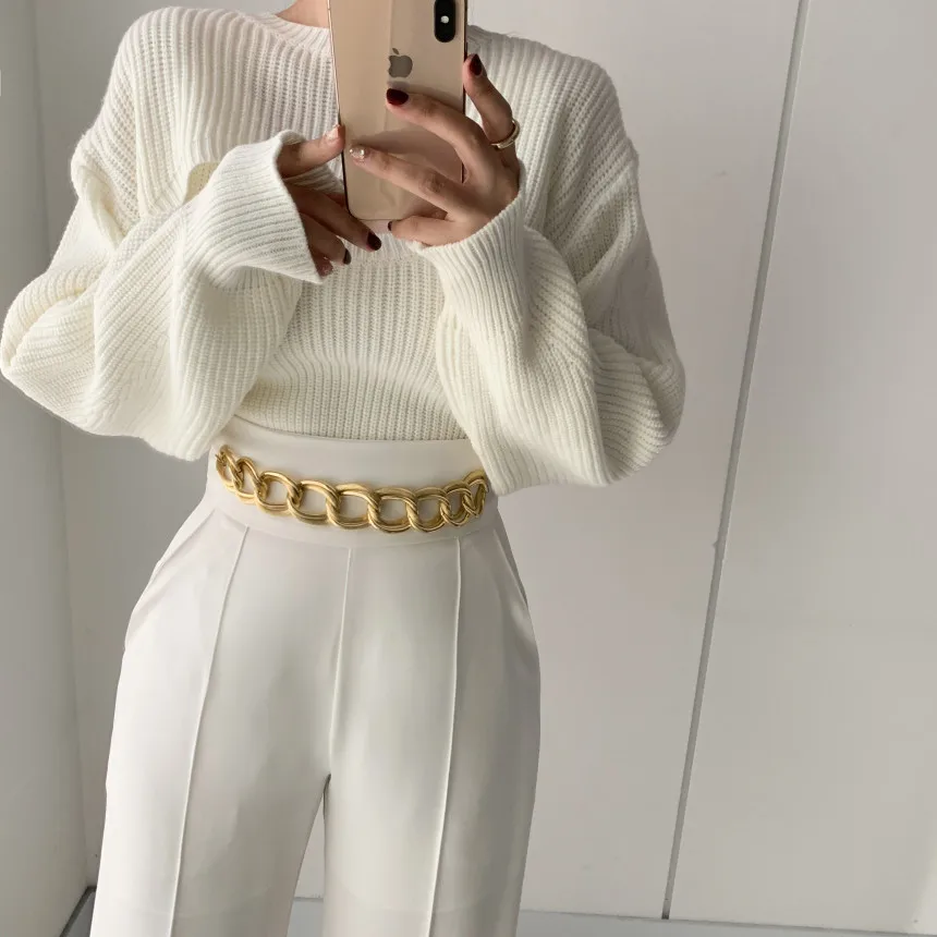 Early Autumn Korean Style Slim Fit Knitted Sweater Vest Casual Outerwear Short Sweater Cover Two-piece Set for Women