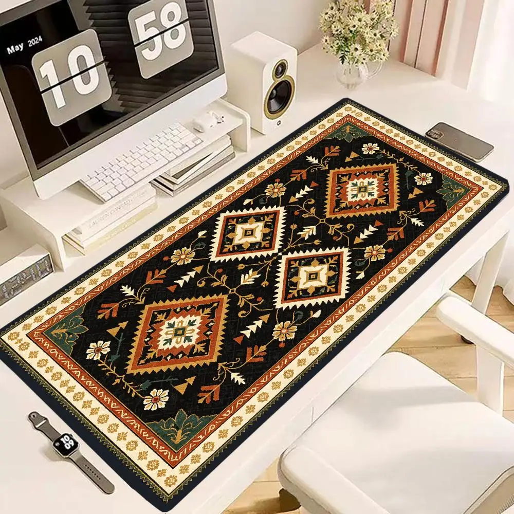 Brown Black Diamond Persian Rug Pattern Desk Mat Mousepad Non Slip Base For Industrial Office Decor