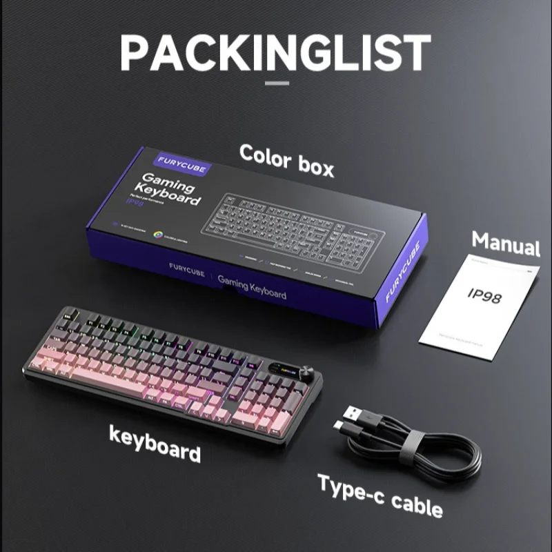 IP98 غشاء مقاوم للماء لوحة المفاتيح السلكية 98 مفاتيح RGB الخلفية الميكانيكية مريح PBT أغطية المفاتيح لأجهزة الكمبيوتر المحمول سطح المكتب ماك ويندوز