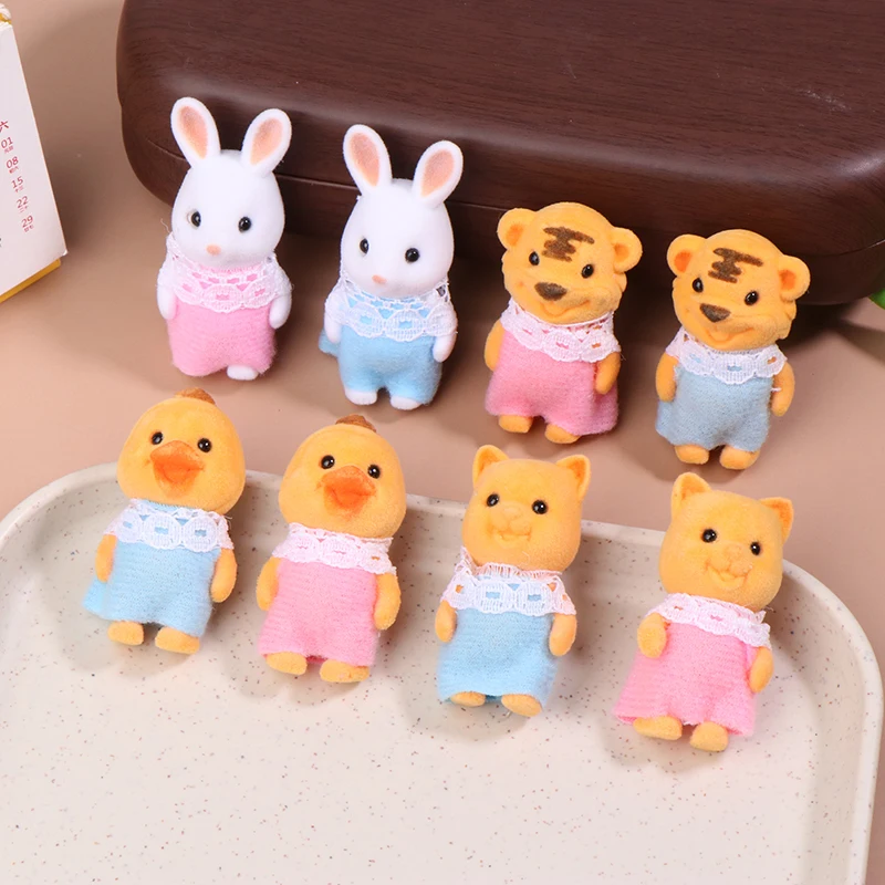 Simulation Forest Animal Family Rabbit Cat Tiger Chick Figures Cartoon Doll Collectible Toys Party Gifts For Children Gifts