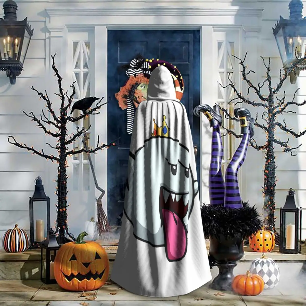 

King Boo Long Hooded Cloak Witch Medieval Costume Cosplay Cape HalloweenCoat Adult Unisex