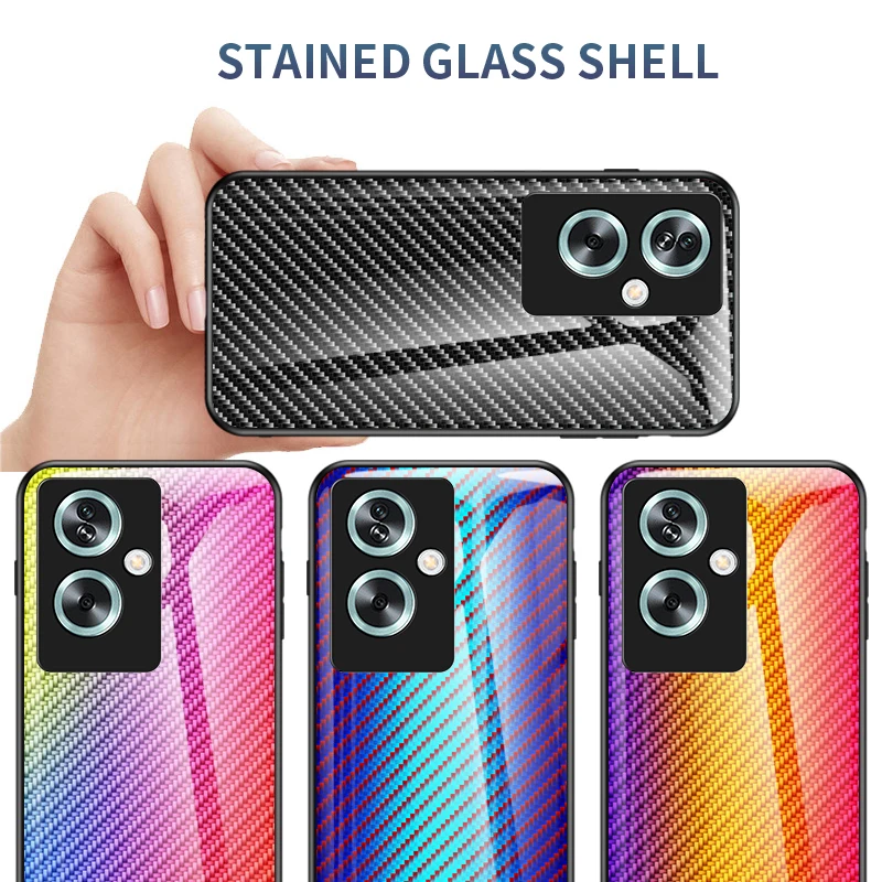 

For OPPO A94 A92S A91 A83 A8 A79 A7X A78 A74 Carbon Fiber Pattern Glass Phone Case