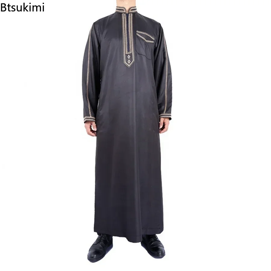 Yeni 2025 Abaya İslam Erkekler Elbise Müslüman Elbiseler Djellaba Homme Moda Düz Renk Gömlek Arapça Elbise Etnik erkek Giyim Hediye