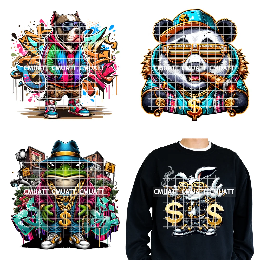 

12 дюймов красочные граффити уличная одежда хип-хоп панда кролик животное король железо на DTF переводные наклейки готовые к наклеиванию для толстовок сумок