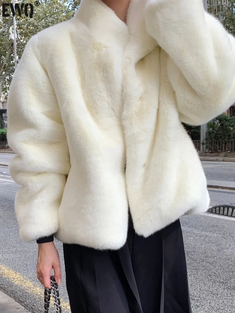 [EWQ] Korean Chic Long Sleeve Stand Collar Mink Fur Coat Solid Luxury Women Winter Keep Warm Coats 2024 Autumn New Tide 16O2986