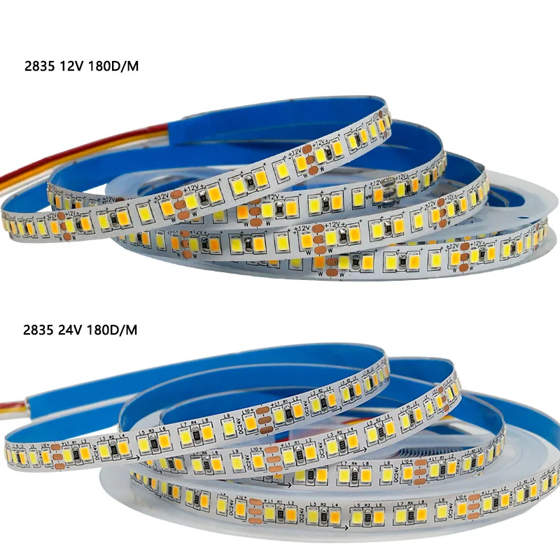 CRI 90+ 2835 Dual White LED Strip WW+CW 2 in 1 Color Temperature Adjustable LED Tape Ribbon DC12V 24V