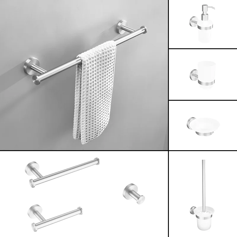 

Brushed Nickel Stainless Steel Multifunctional Towel Bar Toilet Paper Holder Towel Bar Hook Toilet Brush Bathroom Accessories