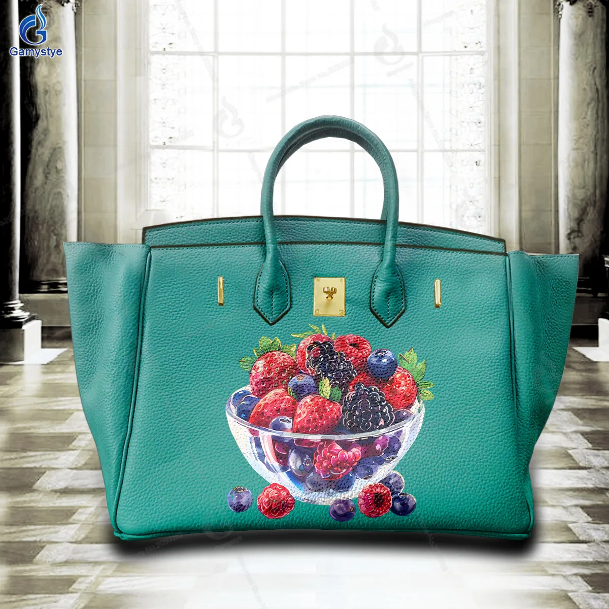 

Art Print Customize Totes Realistic fruit bowl print Real Cowskin Leather Women'S Fashion Bags Luxury Designer Brands Messenger