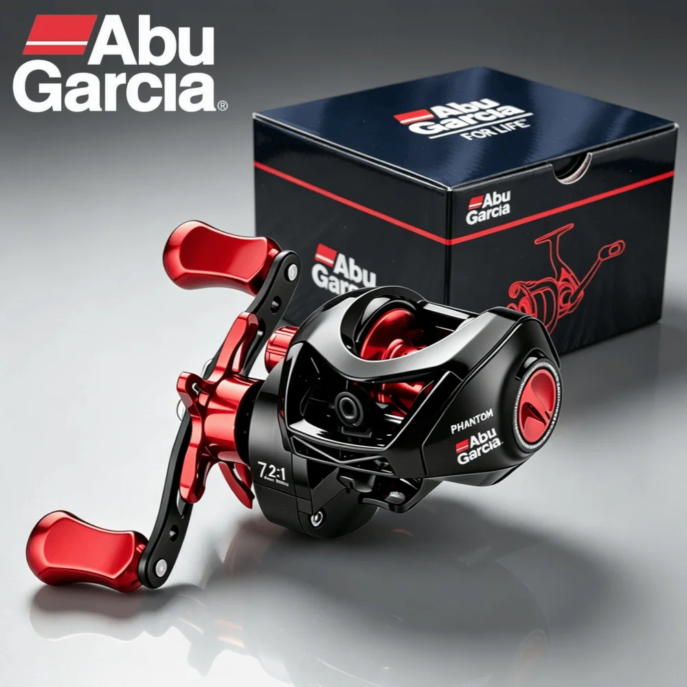 Neue Abu Garcia Baitcasting-Rolle mit 7,2:1 Übersetzungsverhältnis, 8 kg Bremskraft, Messinggetriebesystem, 3+1 Kugellager für das Angeln mit Kunstködern.