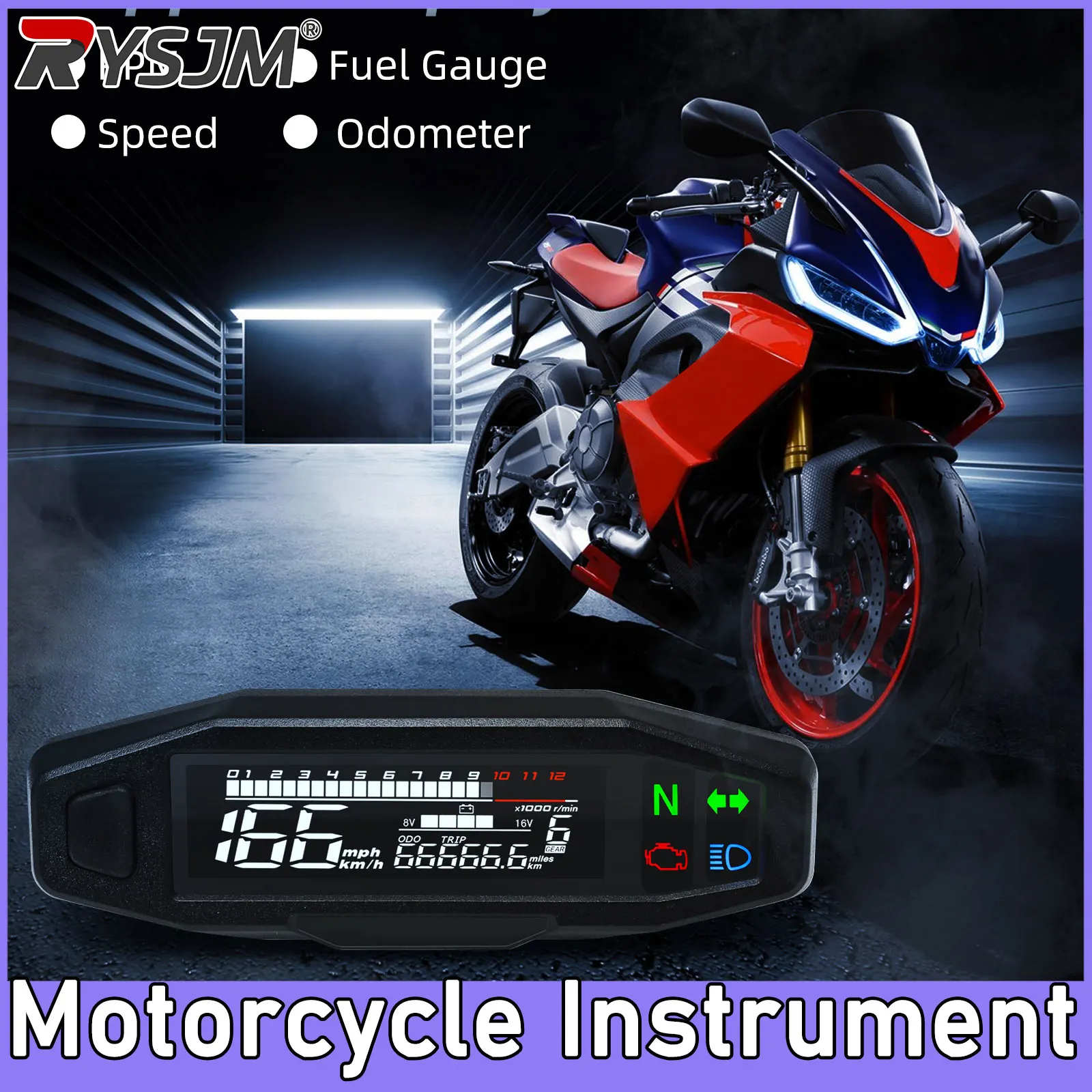 

Universal Motorcycle Speedometer Digital Dashboard Instrument with Turn Signal Light Km/h Hour Meter Oil Gauge Tach Waterproof
