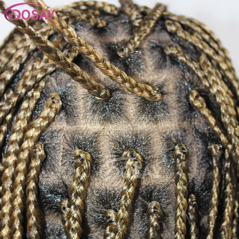 French Curl Braided Wig Box Braided Wigs For Black Women Crochet Hair Cornrow Ombre Blonde African Synthetic Short Braiding Wig