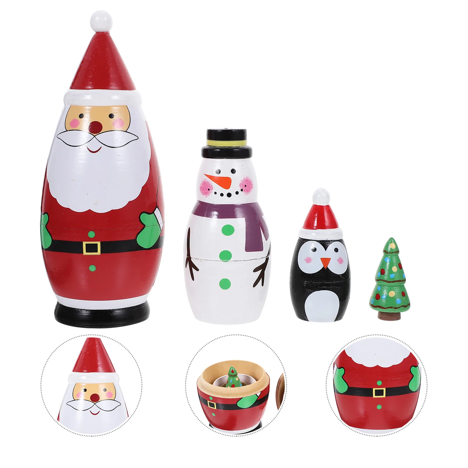 

Four Layers of Christmas Shelf Decoration Nesting Dolls Stacking Gift Russian Wood Multi-layer