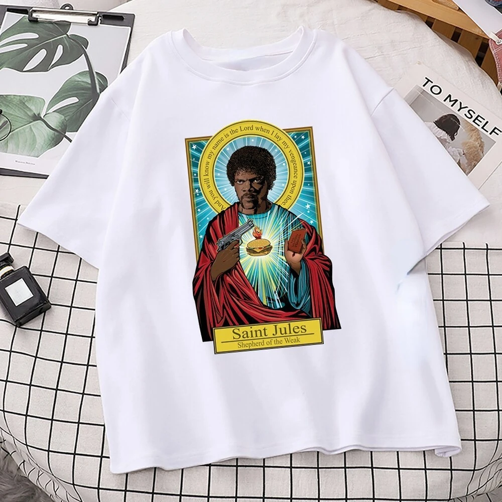 Catholicism Camisa T-shirt Tv Show Pulp Fiction Saint Saint Jules Tarot Graphic T Shirts Vintage Women Men Cotton Camisetas