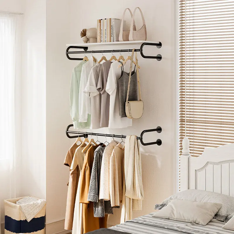 Commercial Wall Mounted Coat Racks Simple Multilayer Coat Hanger Creative Luxury Clothes Rail Bedroom