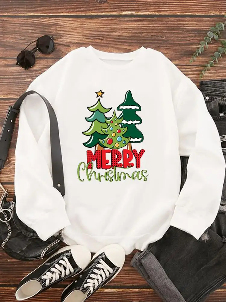 Watercolor Tree Trend 90s Christmas New Year Holiday Fashion Print Lady Pullovers For Women Casual Clothing Graphic Sweatshirts