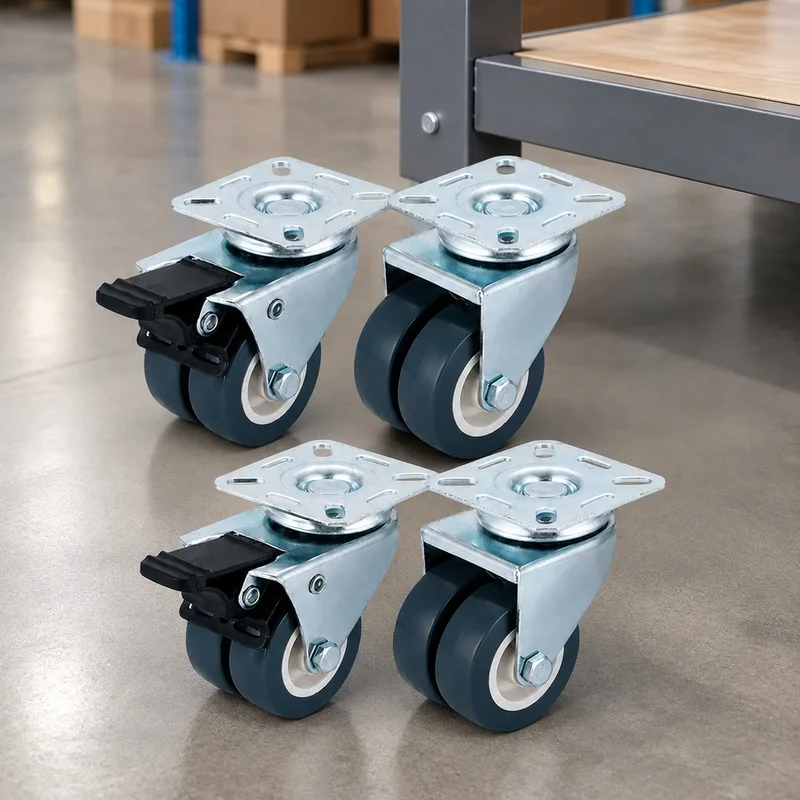 Pack of 4 Locking Swivel Casters in Silver Finish, Durable Heavy-Duty Wheels Supporting Up to 362.87KG for Trolleys and