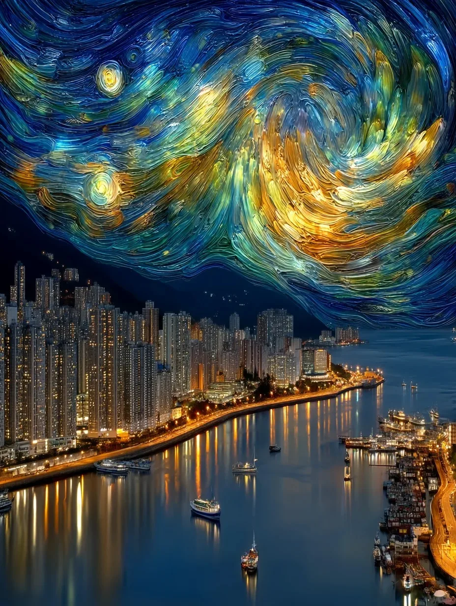 

1000PCS Starry Night Inspired Cityscape Jigsaw Puzzle,Nighttime Harbor Paper Puzzle for Adults Children Educational Toys Gifts