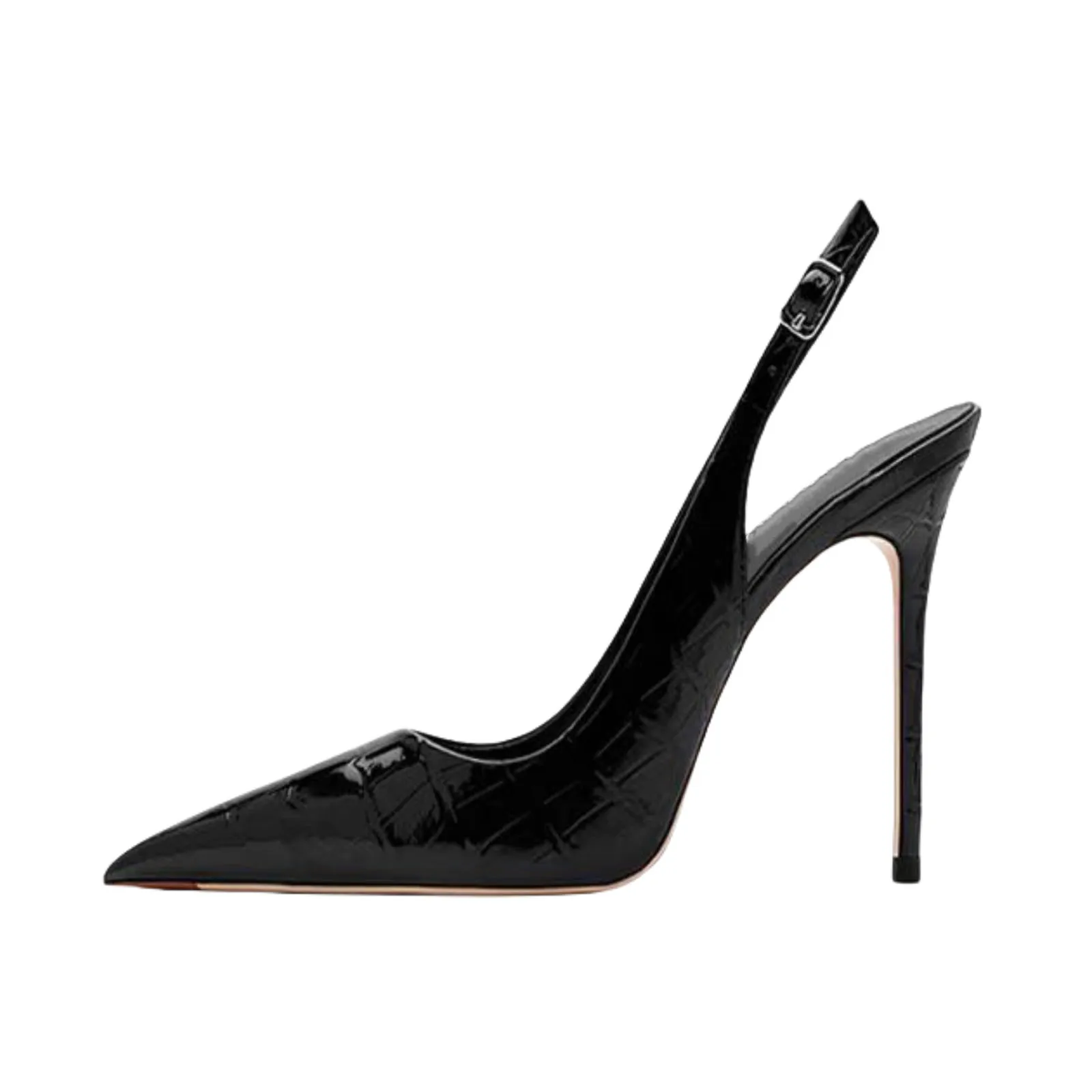 

Arden Furtado 2025 Stone pattern Patent Leather Pointed toe Super high heel Rear trip belt Buckle strap Closed toe sandals