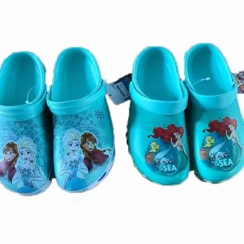 Summer Girls Sandals Cartoon Frozen Mermaid Children Beach Shoes Kids Slippers Soft Non-Slip Family Breathable Home Flat Shoes