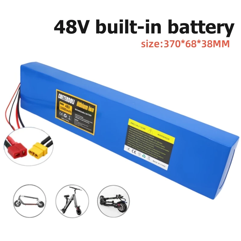 48V 10Ah 8Ah 13S3P 18650 Battery Pack with T-XT60 Plug, High Power Lithium Battery for 500W 750W 1000W Electric Scooter & E-Bike