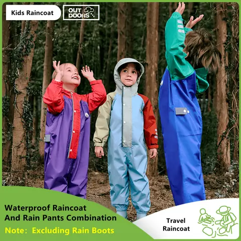 Children Raincoat Boys Girls Waterproof Jumpsuit Hooded Cartoon Creative Design Kids Rainwear And Pants For 1-10 Years Old