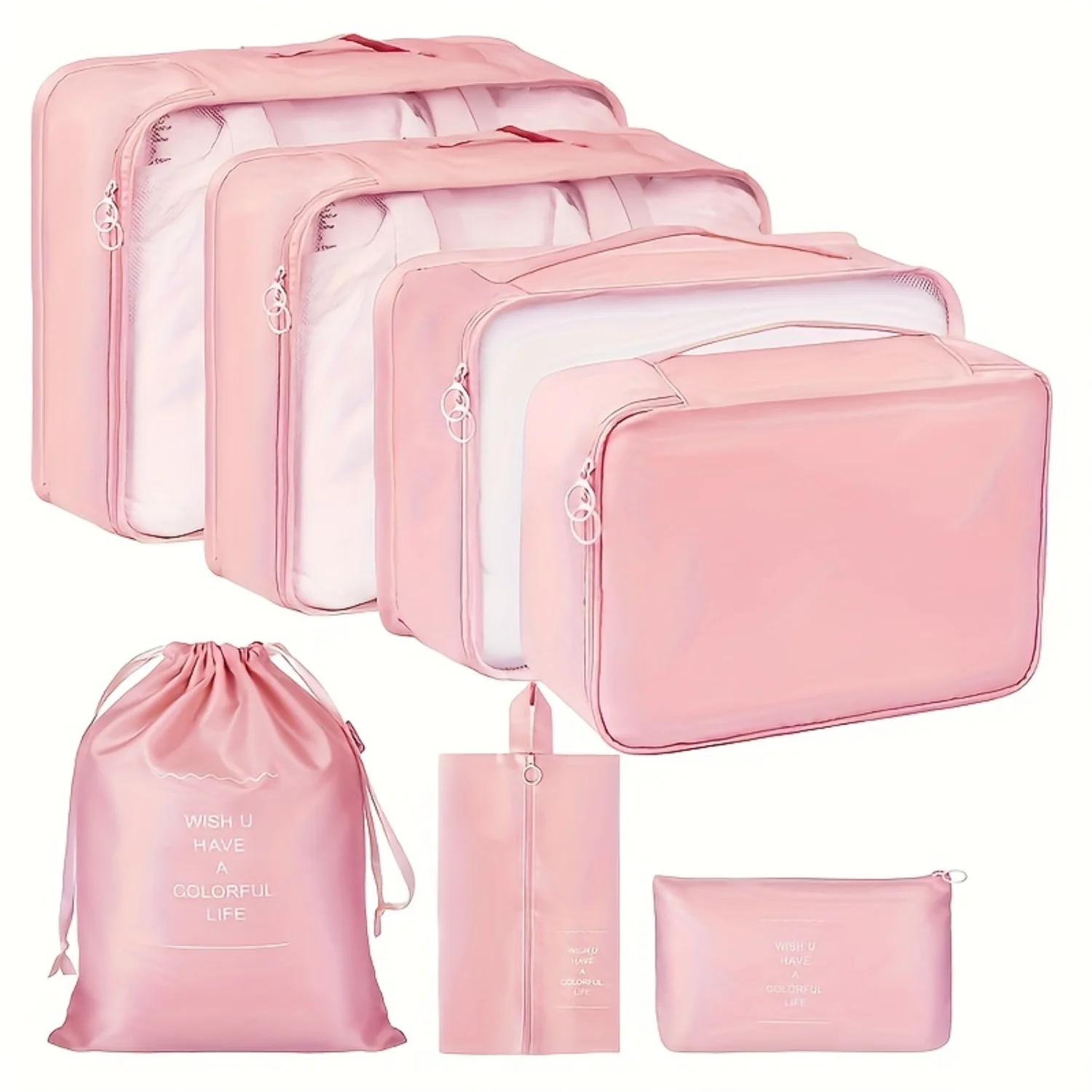 

Travel Packing Cubes Set, Portable Mesh Clothes Bag, Foldable Luggage Organizer With Shoes Bag - Essential