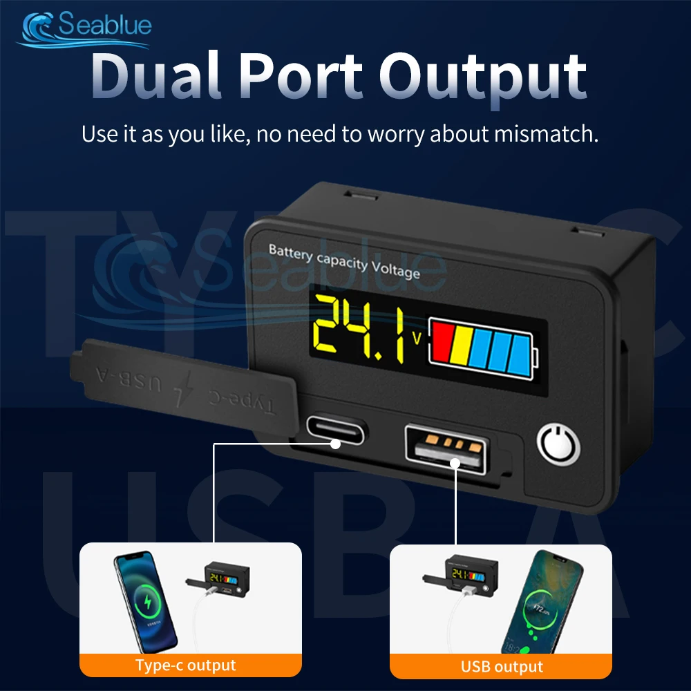 DC8-30V Car Battery Charge Level Indicator Lithium Battery Capacity Meter Tester Display LCD Tester Voltmeter USB+Tpye-C