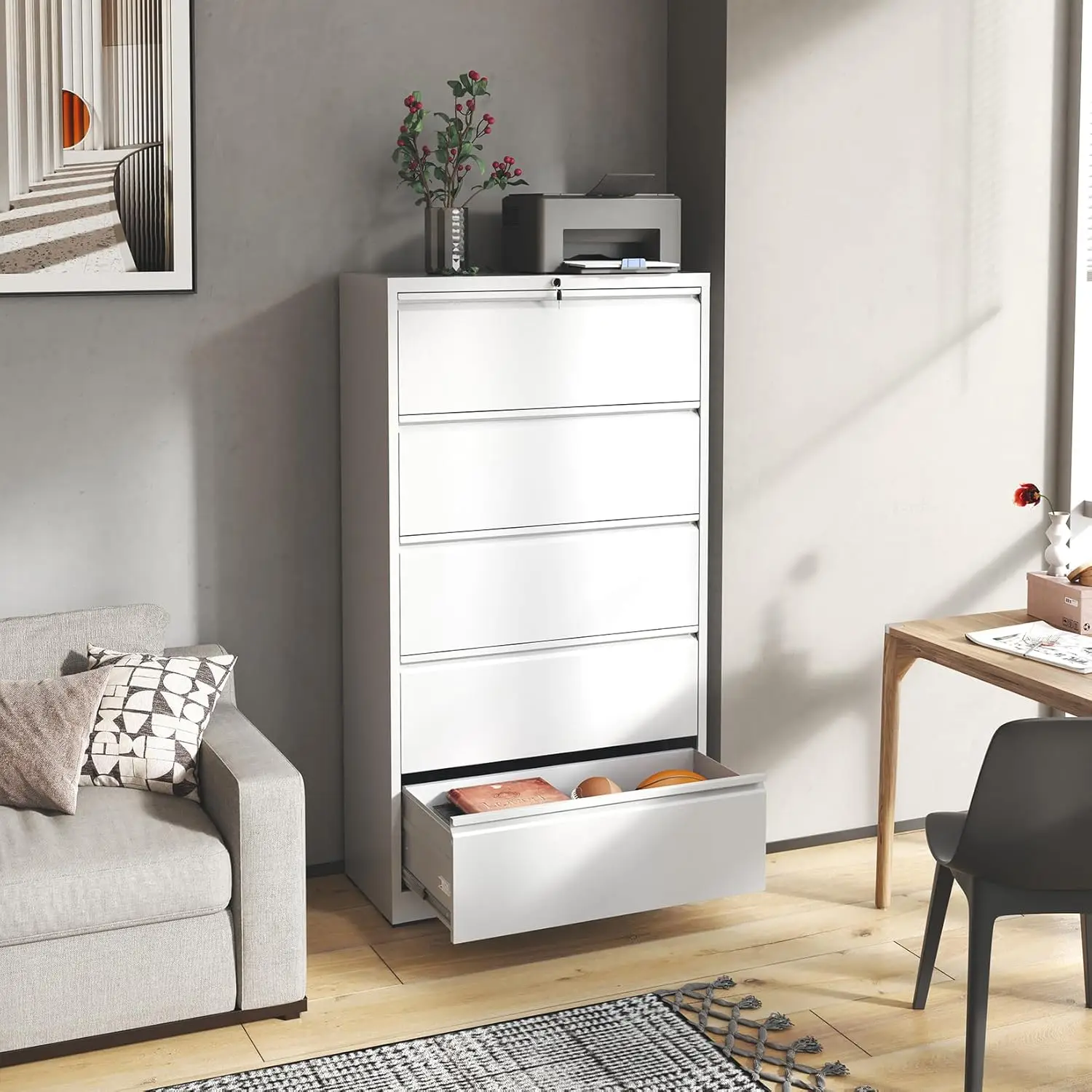 ##5 Drawer Metal Lateral File Cabinet with Lock Letter Legal A4 F4 Hanging Files Home Office, Customized