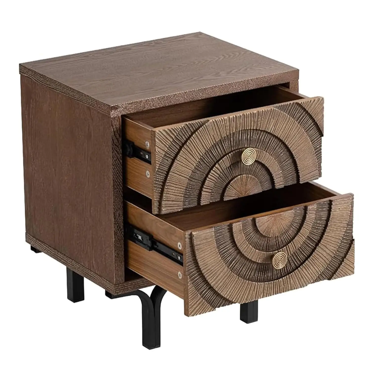 Farmhouse 2-Drawer Nightstand, Accent Wooden Nightstand With Circle Pattern And Radioactive Wood Lines, For, Customized