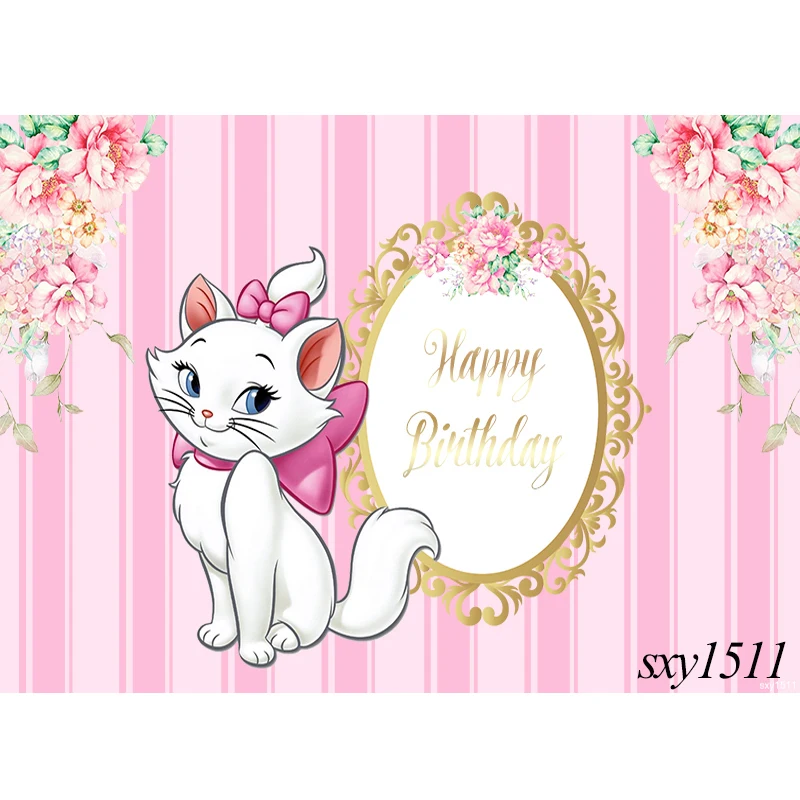 Marie Aristocats Backdrop Marie Cat Baby Shower Girl Birthday Party Vinyl Photography Background Photo Wall Custom Supplier