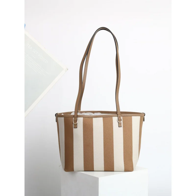 Special-Interest Design Fashion Striped Fabric Contrast Color Tote Large Capacity Casual Shoulder women's Bag