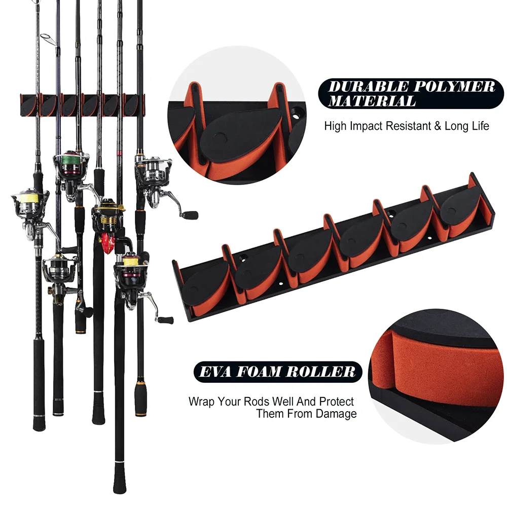 5/6/7/9 Rod Rack Wall Mount Fishing Rod Holder Vertical Sturdy Space Saving Easy Install Pole Holder Car Ring Fishing Accessory