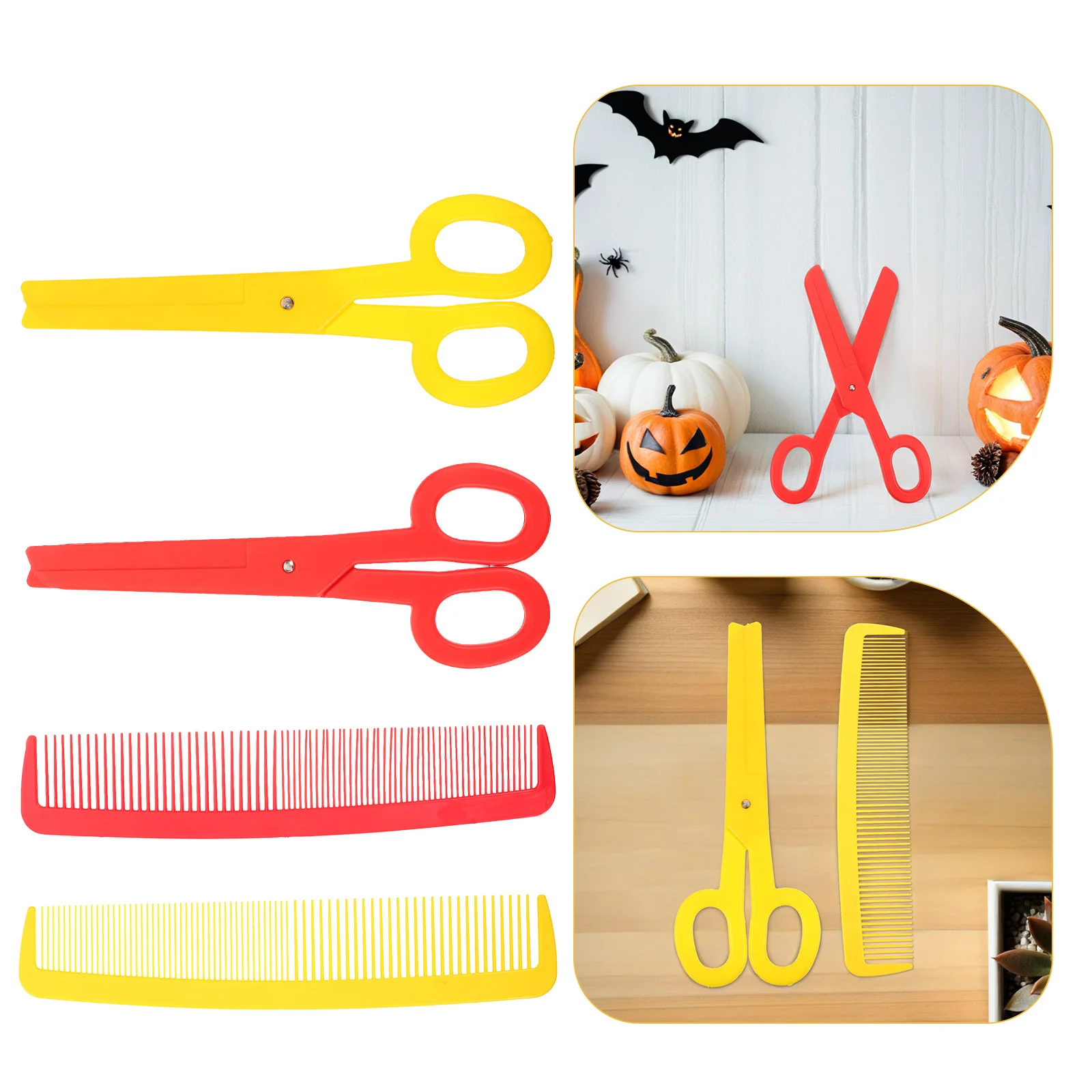 4 قطعة مقص مهرج جامبو من البلاستيك ومجموعة مشط عملاقة قابلة لإعادة الاستخدام دعائم حفلات الكرنفال لزينة السيرك والهالوين