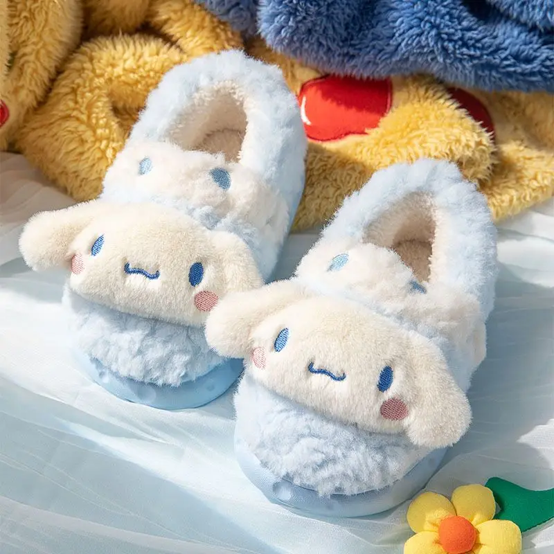 Sanrio Girl Slippers Kuromi Cartoon Child Winter Keep Warm Home Shoes My Melody Cinnamoroll Thicken Parent Child Cotton Shoes