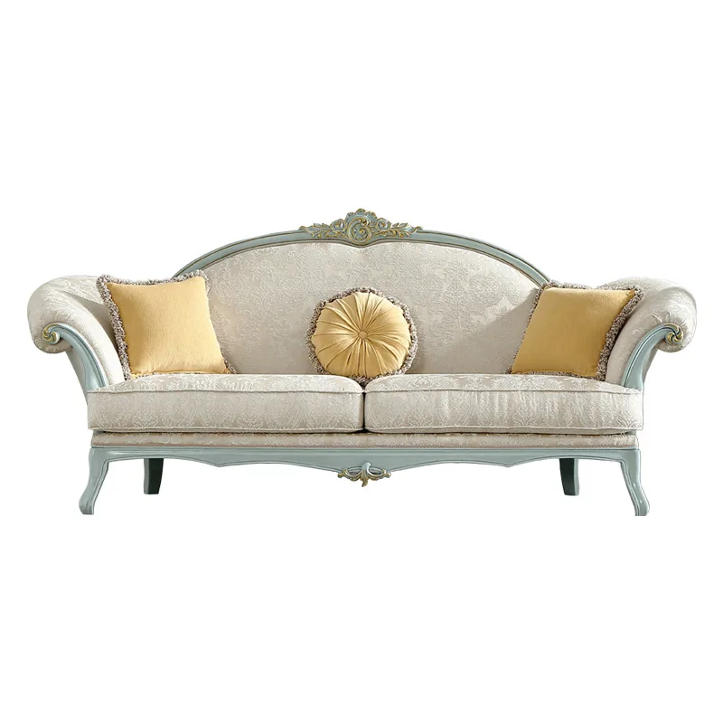 

French pastoral fabric sofa combination small apartment simple European furniture birch carving combination sofa