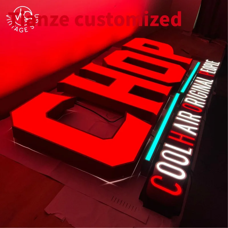 (customized)Custom Back and Front lit Logo Shop Frontlit 3D Signage Channel Letter Stainless steel Signs