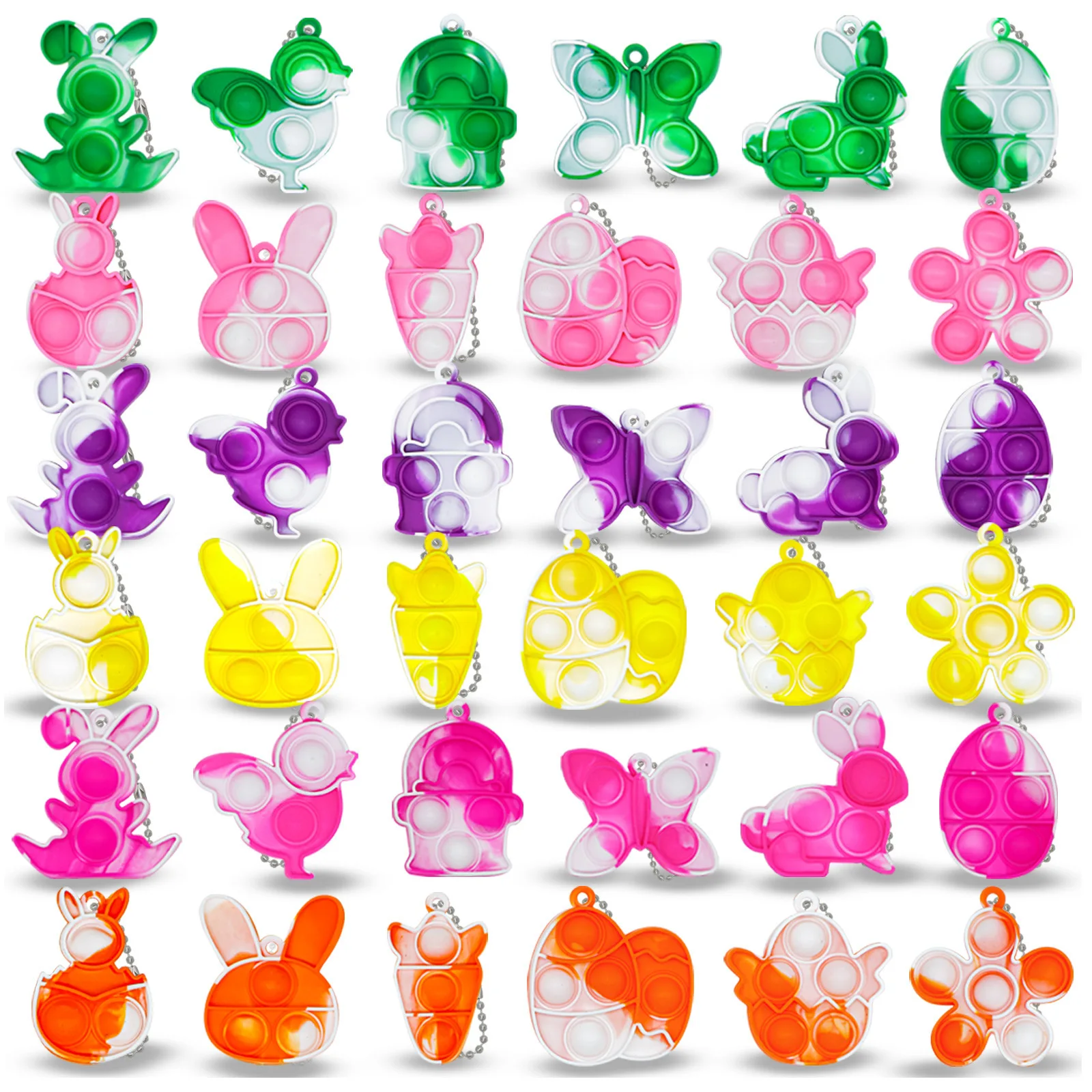 10Pcs Cute Bunny Egg Mini Pop Keychain Toddler Sensory Finger Decompressing Fidget Toys for Easter Party Favors Birthday Gift