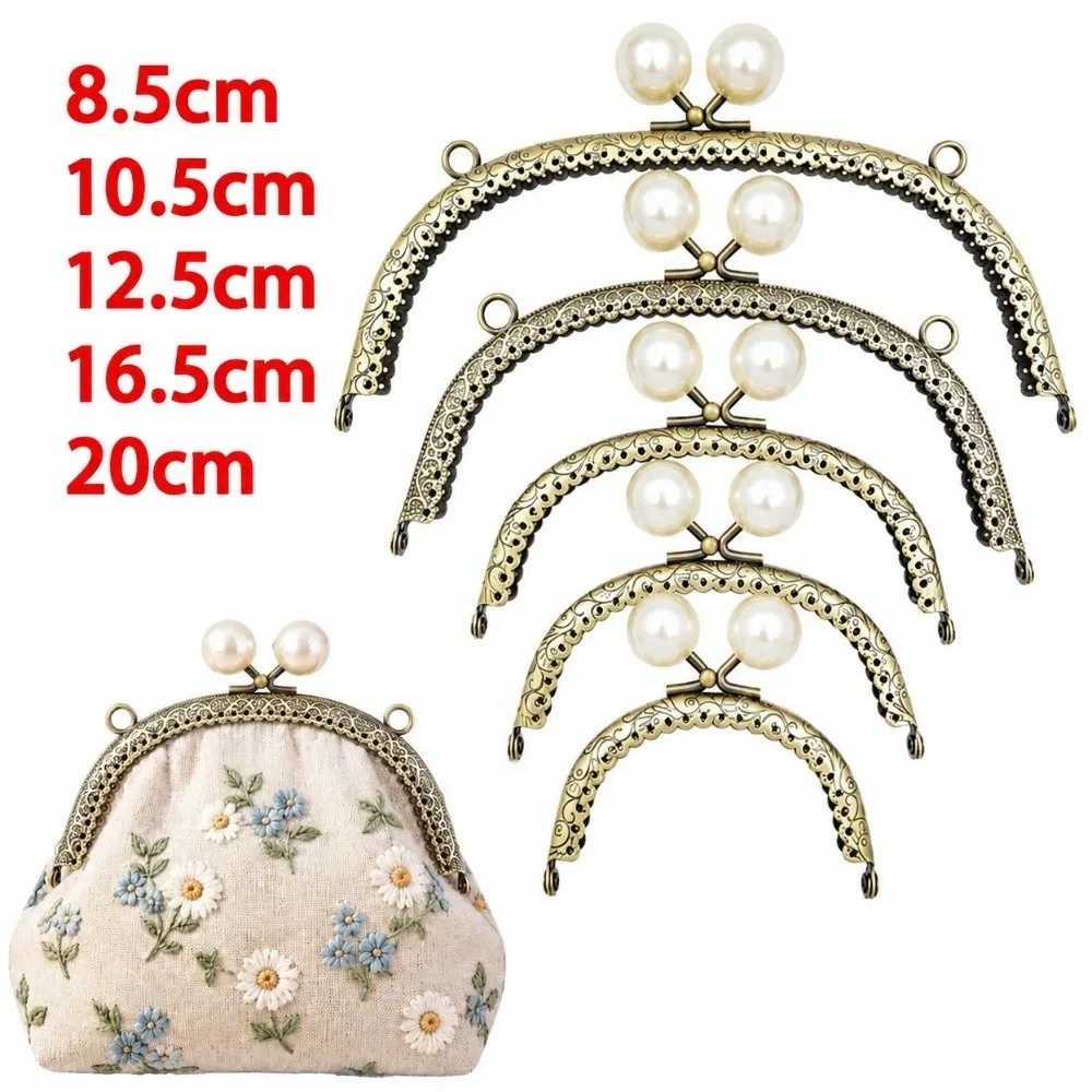 DIY Handcraft Antique Bronze Kiss Clasp Curved Shape Pearl Head Metal Purse Embossed Pattern Clutch Frame Coin Purse