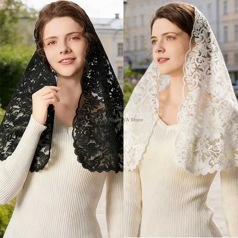 

Trendy Lace Trimmed Mantilla Cover Multipurpose Headwear for Sun Shade