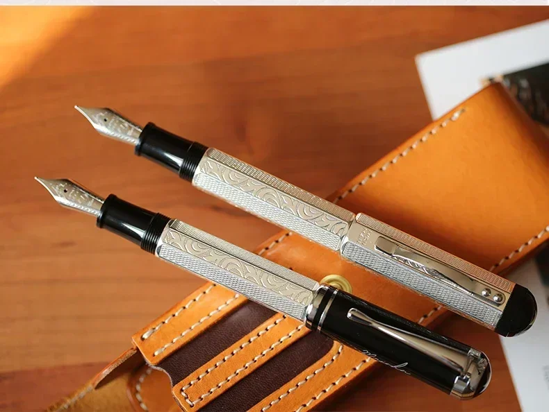 hot-classical-majohn-p138-metal-fountain-pen-piston-ink-absorbing-no6-nib-octahedral-etching-pattern-silver-plated-writing-gift