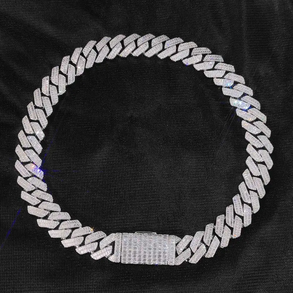 20mm 2 Rows Rectangle CZ Iced Out Miami Cuban Link Chain Bling 5A
