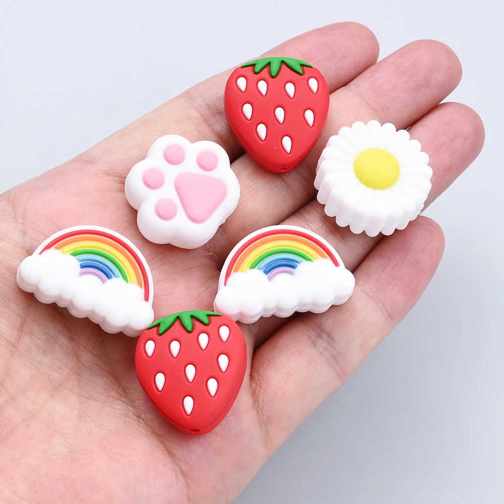 4 pezzi in silicone artiglio di gatto fragola arcobaleno crisantemo perline in silicone per bambini da masticare per accessori per massaggiagengive BPA gratuito