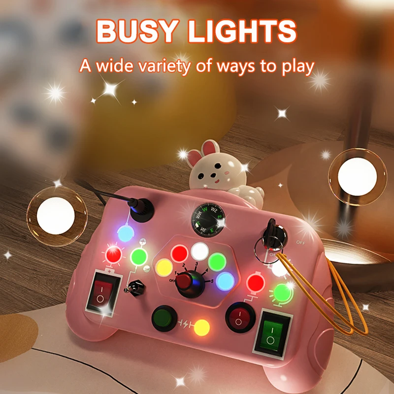 Montessori Children Busy Board Sensory Toys Cartoon with LED Light Switch Control Board Travel Activities Game for Kids Gifts