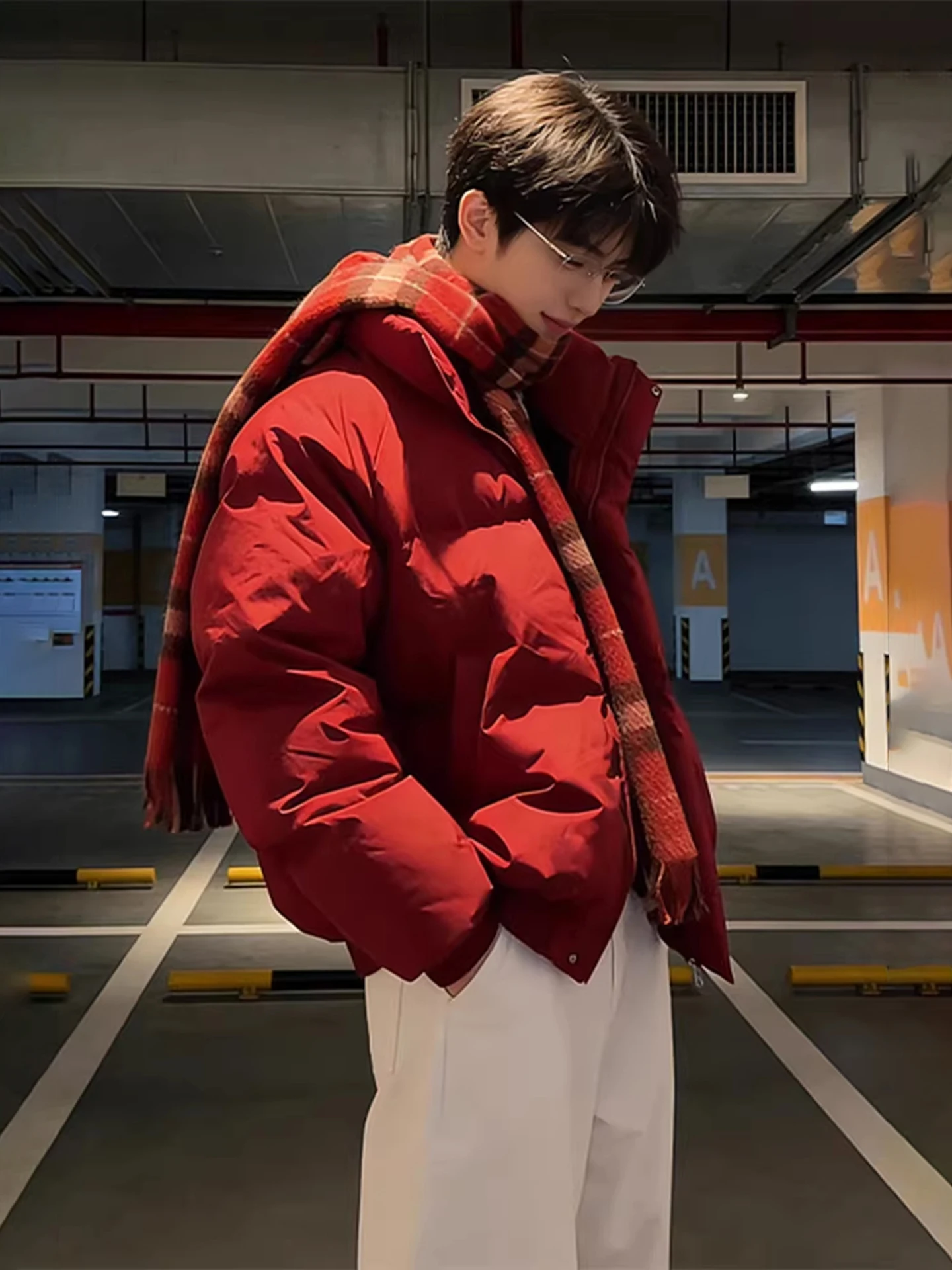 

Red Dyed Cotton Jaet Men's Winter Thiened High-End ort Sle American Sle Zipper Closure Warmth Youth Casual Faion