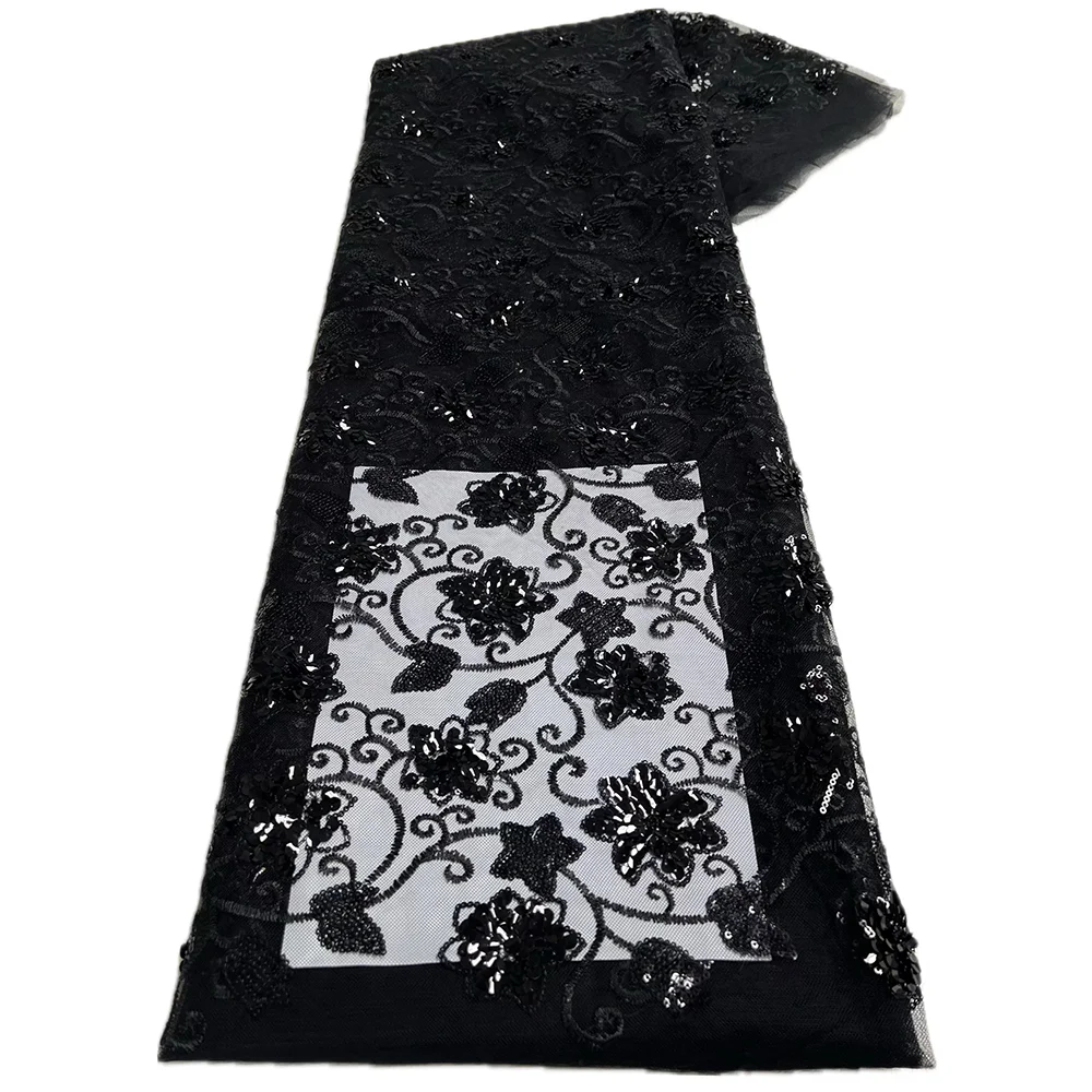 African Sequins Flocking Lace Fabric