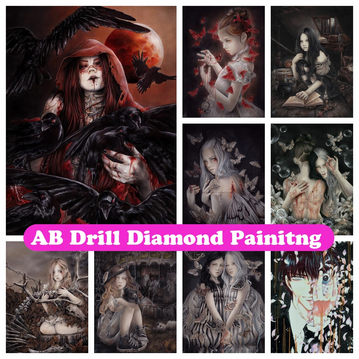 

Dark Vampire Witch 5D DIY AB Diamond Painting Mosaic Fantasy Gothic Girl Cross Stitch Embroidery Handmade Rhinestones Home Decor