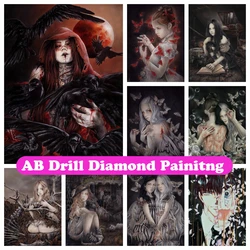 Dark Vampire Witch 5D DIY AB Diamond Painting Mosaic Fantasy Gothic Girl Cross Stitch Embroidery Handmade Rhinestones Home Decor