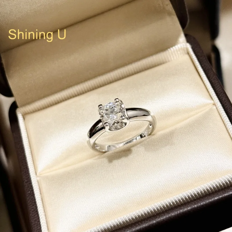 Shining U 925 Sterling Silver 1CT Round High Carbon Gems Ring for Women Fine Jewelry Engagement