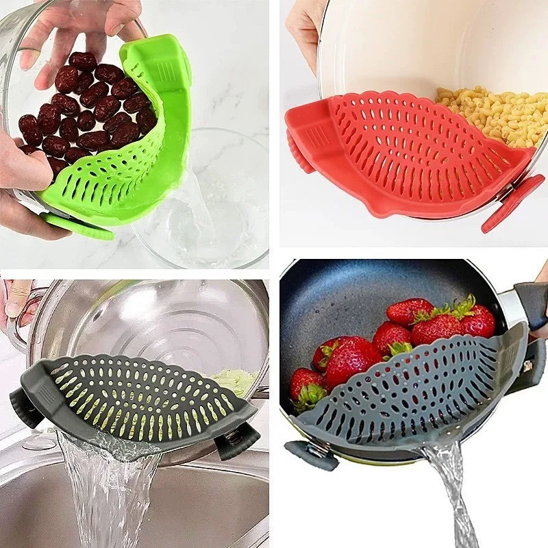Silicone drain device with creative noodle and vegetable pouring filter, anti spill and leak baffle drain device image 3