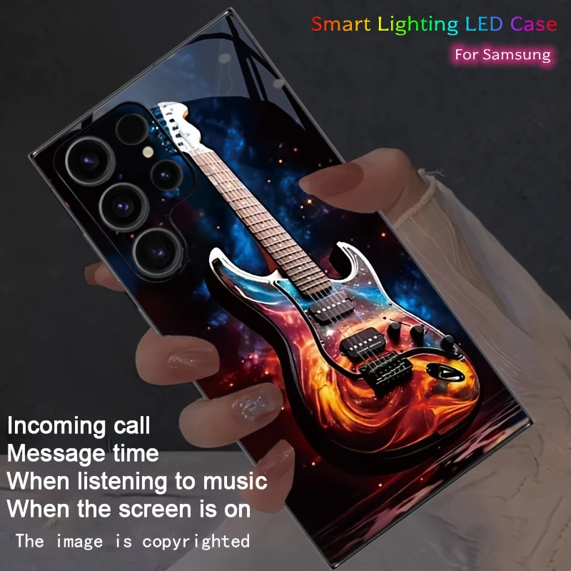 

Starry Sky Guitar Luminous Case For Samsung Z fold 7 6 5 4 S25 S24 S23 S22 S26 Plus Ultra S21 S20 FE LED Glow Back Cover Fundas